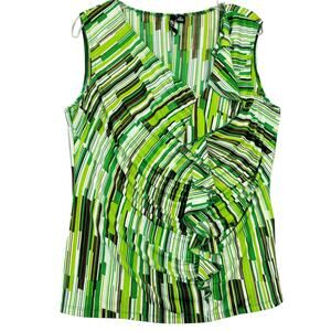Milano Green Sleeveless Shirt Ruffled V-Neck Blouse Women Size M Lightweight Top